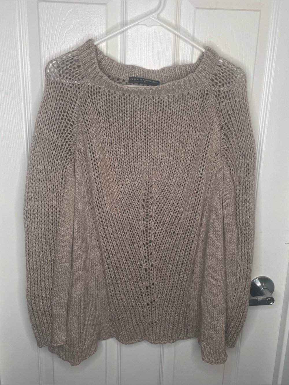 Peruvian Connection 100% Pima Cotton Open Chunky Knit Sweater Luxury in Beige L